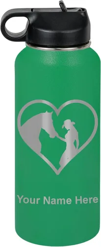 Miniatura 30 de LaserGram Botella de agua personalizada, corazón de vaquera de caballo, acero inoxidable de doble pared aislada al vacío con popote superior, regalo