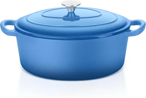 Miniatura 35 de E-far - Horno holandés de 6 cuartos de galón, esmaltado de hierro fundido con tapa, olla de cocina redonda antiadherente para Naranja