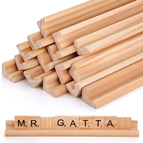 Gejoy 16 soportes de madera para azulejos de madera, bandeja de letras de repuesto, bandeja de palabras para manualidades de trenes mexicanos y
