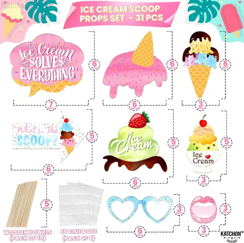 Miniatura 3 de KatchOn, Accesorios para cabina de fotos de helados – Paquete de 31 Accesorios de fotos de helados para decoraciones de fiesta de helado