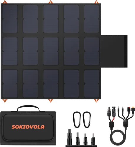 SOKIOVOLA Panel solar plegable portátil de 100 W, cargador solar portátil de 20 V con QC3.0 USB-A y salida tipo C IP68 impermeable para teléfonos