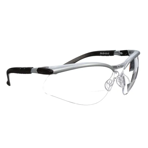 3M BX Lentes de protección de doble lectura, lentes antiniebla transparentes 11457-00000-20, armazón plateado/negro, dioptría superior/inferior +1.5
