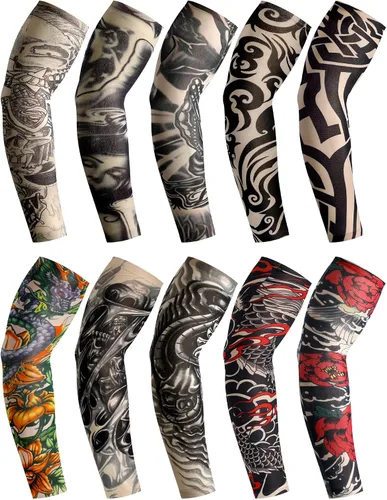 Miniatura 15 de Boao 20 piezas de mangas de brazo de enfriamiento para hombre, manga larga sin dedos, antideslizante, protección UV, mangas temporales para tatuajes