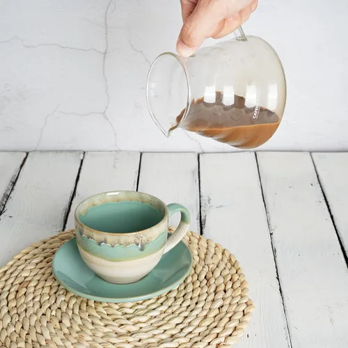 Miniatura 5 de Bosmarlin Juego de 2 Tazas de Capuchino de Cerámica con Platillo, 10 Oz, Tazas de Café para Café con Leche, Espresso, Té, Aptas para Lavavajillas