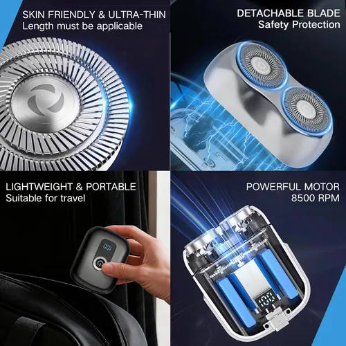 Miniatura 4 de Mini afeitadoras eléctricas para hombre Razor Face IPX7 Waterproof Wet Dry Cordless Razor with 3 Floating Blades LED Display for Travel Home USB