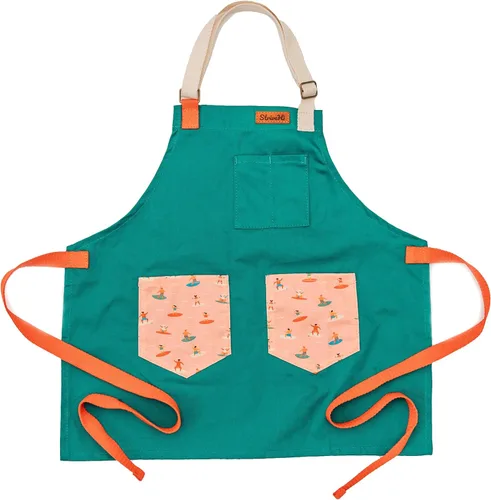 Miniatura 9 de Delantal Surfer Kids Delantal de lona inspirado en el océano para cocinar Delantal de algodón duradero para niños con correas Pintura