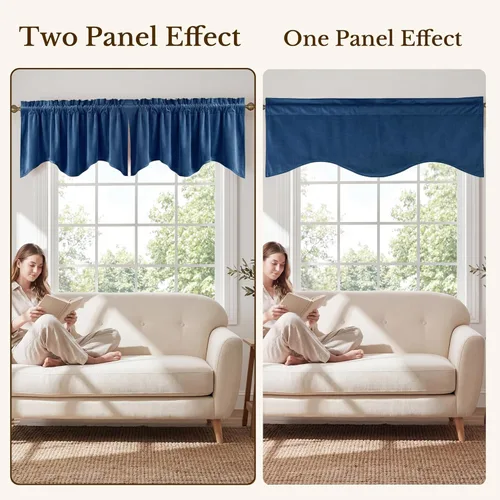 Miniatura 7 de StangH Cortinas decorativas de lujo, cenefa azul con bloqueo de luz, cenefa festoneada para ventana pequeña con bolsillo sólido para barra, cortina
