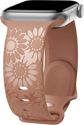 Miniatura 9 de Correa de silicona grabada de girasol compatible con correas de Apple Watch de 1.496, 1.575, 1.614, 1.654, 1.732, 1.772 y 1.772 pulgadas para mujer