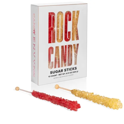 Gold and Red Rock Candy Palitos de azúcar – 12 caramelos dorados y rojos envueltos individualmente – Sabor original de azúcar y fresa