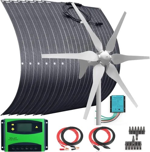 Miniatura 17 de Kit solar eólico de 500 W, sistema de 12 V fuera de la red: generador de turbina eólica de 400 W + 1 panel solar flexible ETFE de 100 W +