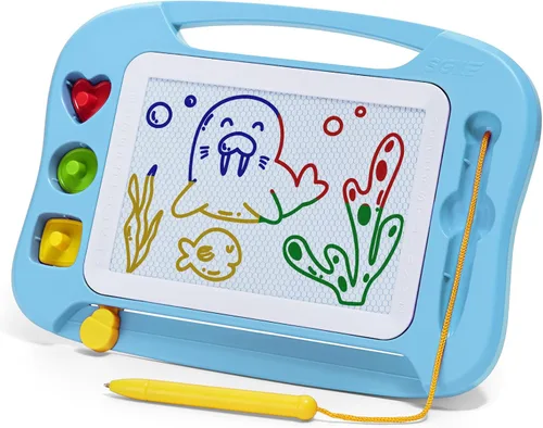 SGILE - Pizarra magnética borrable para dibujo con bolígrafo magnético, colorido bloc de dibujo con tres sellos, juguete educativo para niños Azul