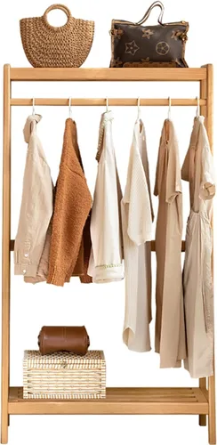 Miniatura 9 de Perchero de madera maciza, perchero con estantes para dormitorio, sala de estar, entrada, 16 x 20 x 63 pulgadas, madera de roble, natural