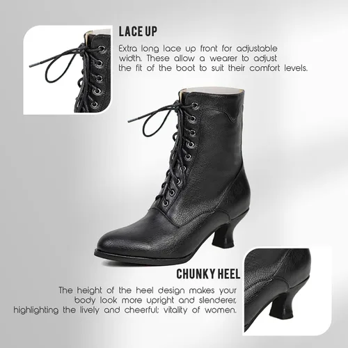 Miniatura 4 de SaraIris Womens Ankle Boots Mid Calf Boots Gothic Chunky Heel Lace Up Mesh Vintage Round Toe Knight Boots Witch Boots for Women
