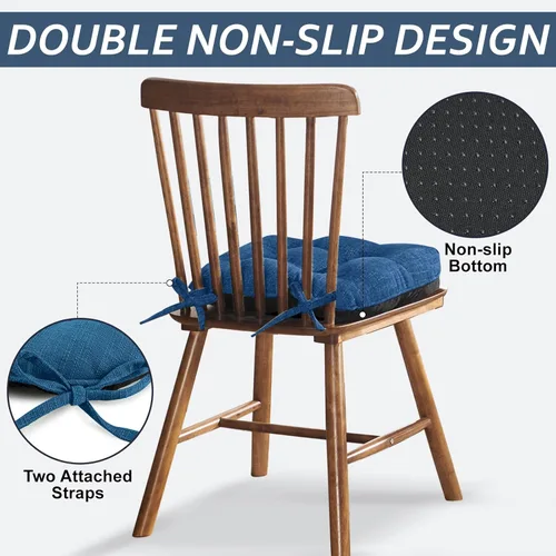 Miniatura 4 de Basic Beyond Paquete de 4 cojines para sillas de comedor, cojines para sillas de comedor con lazos y respaldo antideslizante, 15.5 x 15.5 pulgadas