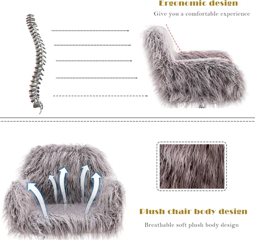 Miniatura 5 de KCC Silla de escritorio de oficina esponjosa, silla giratoria moderna de pelo sintético con ruedas, sillas de acento suaves, cómodas, elegantes