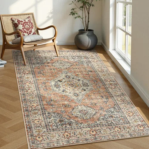 Miniatura 45 de Lahome Alfombra oriental lavable de área pequeña, 2 x 3 pies, para entrada, cocina, ultra fina, suave, tapete antideslizante para puerta de Azul