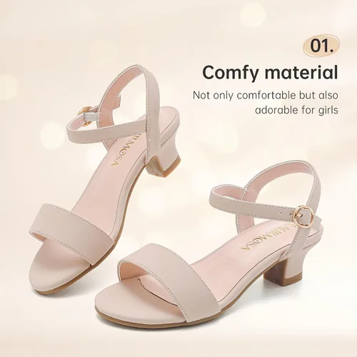 Miniatura 3 de Sandalias de tacón bajo para niñas, zapatos de vestir para bodas, fiestas, verano, puntera abierta, correa de tobillo para niños pequeños y grandes