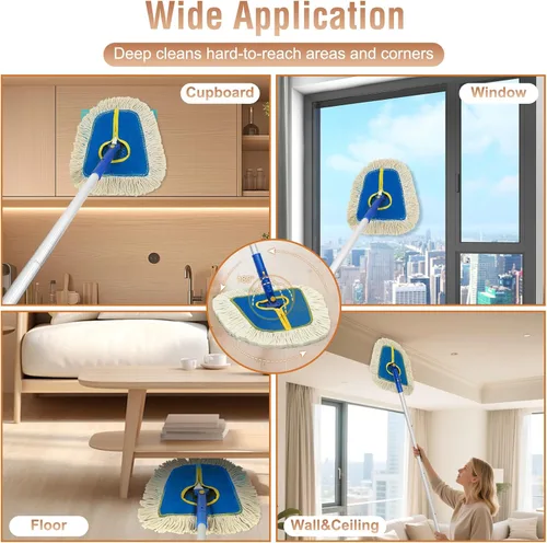Miniatura 7 de Trapeador de polvo comercial para limpieza de suelos de madera, trapeador seco industrial resistente con 2 almohadillas de algodón de cuña