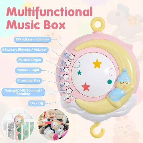 Miniatura 4 de Móvil Musical para cuna de bebé., Rosado
