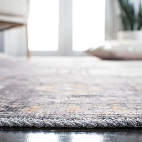 Miniatura 4 de SAFAVIEH Alfombra lavable Serapi Collection – 6 pies 7 pulgadas, cuadrada, gris y beige, antideslizante y fácil de limpiar, ideal para sala