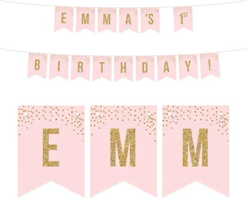 Miniatura 14 de Andaz Press Colección de fiesta de primer cumpleaños de niña con purpurina rosa rubor, pancarta colgante con cuerda, feliz primer cumpleaños, 5