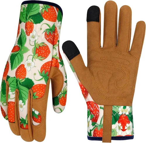 Guantes de Jardinería de Cuero MERTURN para Mujeres, Guantes de Jardín a Prueba de Espinas, Guantes de Trabajo Compatibles con Pantalla Táctil,