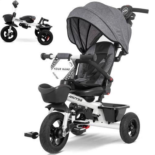 Miniatura 8 de RIDYEE Triciclo 7 en 1 para 18 meses a 5 años, neumáticos de goma todo terreno, frenos de doble rueda, asiento giratorio para niños pequeños de 1.5