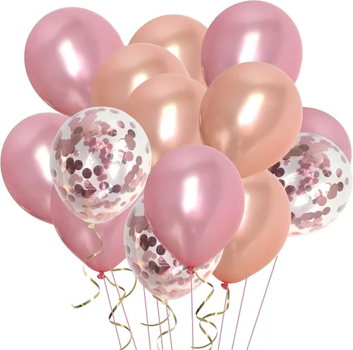 Miniatura 7 de Globos de confeti de oro rosa y rosa - 50 unidades, 12 pulgadas, para decoraciones de fiesta de cumpleaños