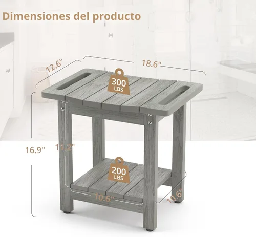 Miniatura 2 de LUE BONA HDPS Bancos de ducha para ducha interior, taburete de ducha gris para afeitarse las piernas con estante, asiento de ducha impermeable