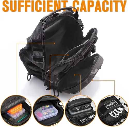 Miniatura 3 de Dovesun Mochila Pequeña de Pesca, Mochila Bandolera Impermeable para Pesca con Mosca con Cajas de Aparejos