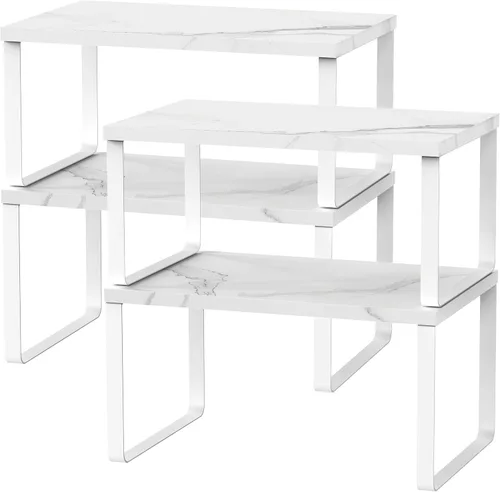Miniatura 8 de CADUKE Juego de 4 estantes de encimera de cocina, organizador de estantes apilables, estantes de encimera de madera, estantes de gabinete Negro