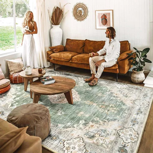 Miniatura 2 de Alfombra Verde MUJOO de 8'x10', Alfombras de Área para Sala de Estar, Alfombras Lavables, Alfombra Grande de Área, Alfombra Boho de Área de 8'x10