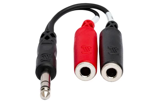 Miniatura 2 de Adaptador Hosa YPP117 de cable TRS de 1/4 de pulgada a cable dual TSF Y de 1/4 de pulgada (6 pulgadas)., Negro/rojo