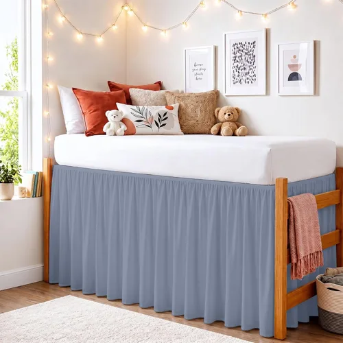 Miniatura 13 de Twin XL 28" Drop Extra Long BedSkirt, Premium Brushed Microfiber Tailored Drop, Put On Elastic Wrap Around Long Dust Ruffle, Split Corner, Bedroom