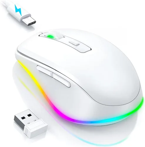 Miniatura 25 de PEIOUS Ratón Inalámbrico Jiggler - Ratones Inalámbricos LED con Mover de Ratón Integrado, Ratón Móvil Recargable para Laptop con Movimiento Azul