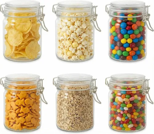 Miniatura 10 de Juego de 6 tarros de especias de vidrio de 4 onzas con tapas herméticas y etiquetas, pequeños frascos de condimentos para especias, hierbas