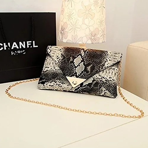 Miniatura 4 de Bolso de mano con diseño de piel de serpiente para mujer, bolso de hombro con cadena