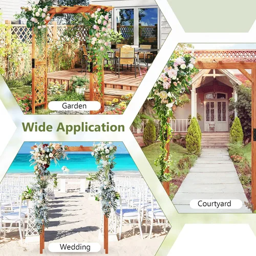 Miniatura 6 de S AFSTAR Cenador de jardín de madera de 84 pulgadas, arco de escalada de plantas, enrejado, pérgola, arco de boda para exteriores, patio, ceremonia