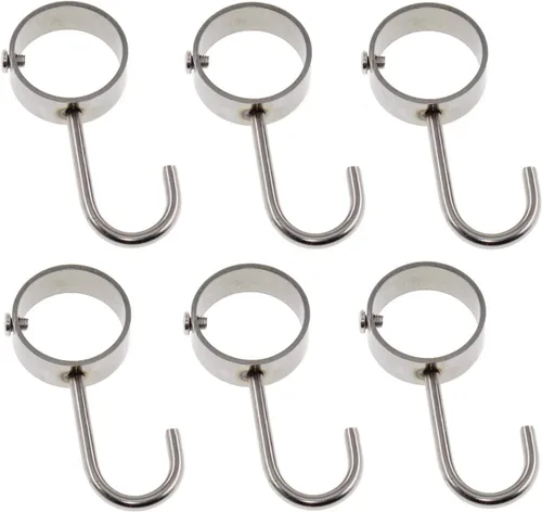 Ganchos de acero inoxidable para colgar ollas y sartenes, toallas, guantes de horno, se adaptan a varillas de 0.984 in de diámetro, paquete de 6