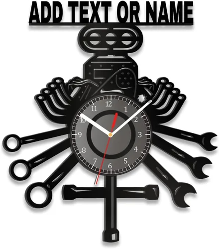 Miniatura 12 de Letrero de Reloj de Garaje Personalizado, Reloj de Pared de Metal para Garaje, Reloj de Pared de Herramientas de Reparación de Automóviles con Luz