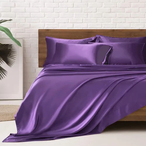 Miniatura 51 de MR&HM Sábanas de satén para cama de tamaño King, juego de 4 piezas de ropa de cama sedosa con bolsillo profundo de 15 pulgadas para colchón
