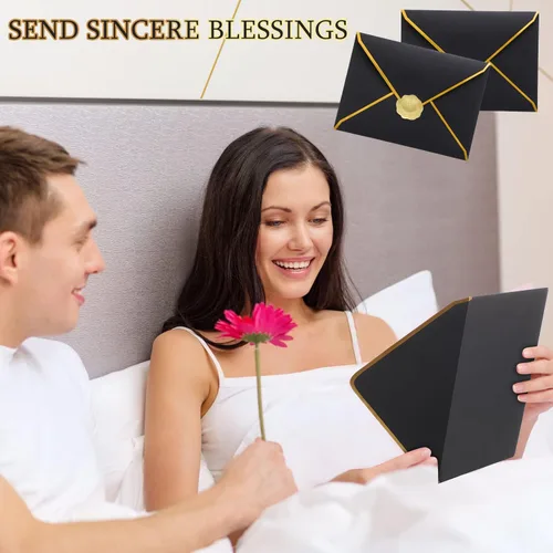 Miniatura 6 de 50 sobres A7, sobres para tarjetas de 5 x 7, sobres con solapa en V y borde dorado para tarjetas de invitación de boda, graduación, baby shower