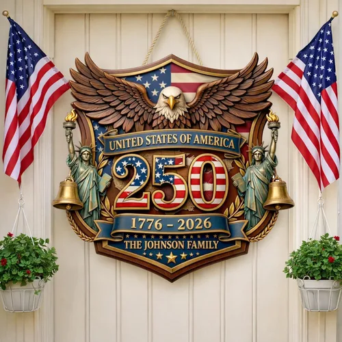 Miniatura 12 de NAZENTI Letrero personalizado para puerta del 4 de julio con nombre familiar, coronas de puerta personalizadas para 250 aniversario de Estados