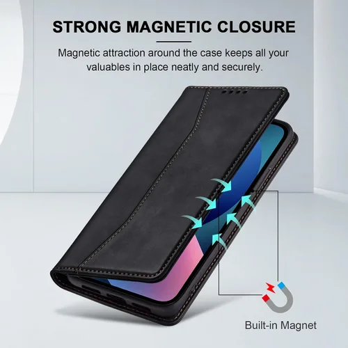 Miniatura 3 de Jasonyu Funda tipo cartera con tapa para iPhone 13, funda magnética de cuero con tarjetero, función atril, funda protectora duradera de TPU a prueba