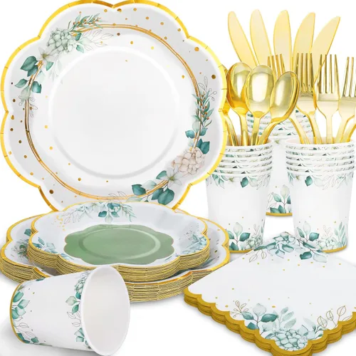 Miniatura 10 de Decoraciones de Ducha Nupcial en Oro Rosa, 168 Piezas de Platos y Servilletas para Despedida de Soltera, Platos de Papel Florales para 24, El Amor