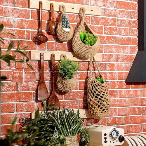 Miniatura 7 de 9 cestas colgantes de yute para cocina, cestas de pared tejidas estilo bohemio, almacenamiento de productos para ajo, cebolla, papa, plátano, ahorro