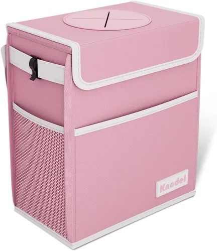 Miniatura 11 de K KNODEL Basurero impermeable para automóvil con tapa, bolsa de basura a prueba de fugas, contenedor colgante para mujeres (rosa, mediano)