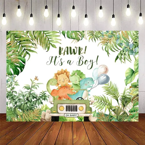 Avezano Decoración de fiesta de dinosaurio para baby shower, telón de fondo para niños, caricatura, dinosaurio "It's a boy", fondo para baby shower,