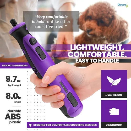Miniatura 4 de Diamondg Molinillo de uñas inalámbrico para perros con sonido silencioso y punta LED para perros grandes y pequeños, 4 horas de duración - Cortaúñas