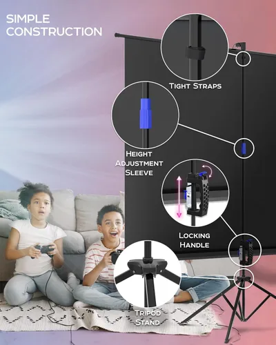 Miniatura 4 de PropVue Pantalla de proyector con soporte de 100 pulgadas, pantalla de proyección para interiores y exteriores para presentaciones de películas u